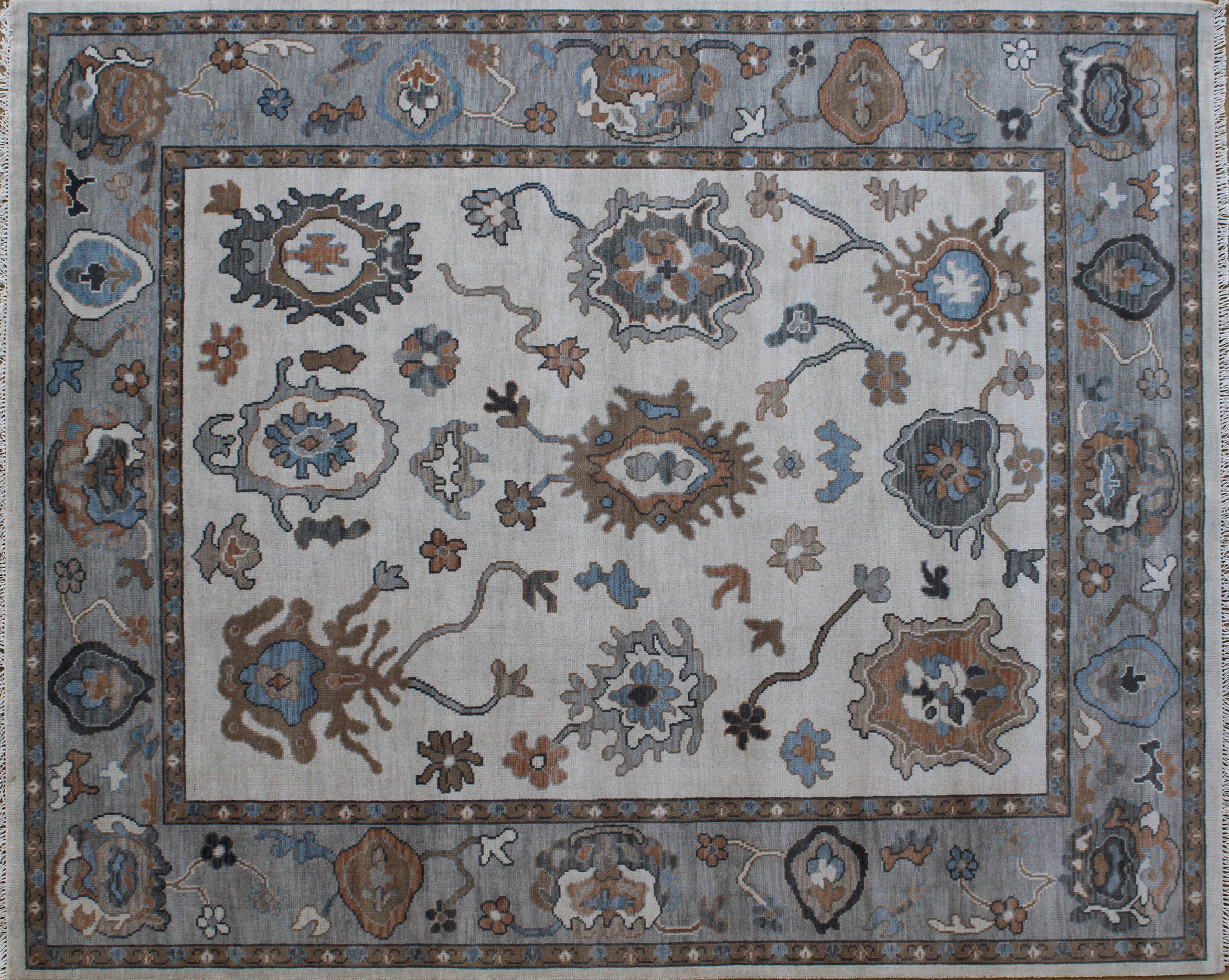 Oushak Ivory and Gray  Rug 8ft x 10ft - Handknotted Carpet Manufacturer Mirzapur